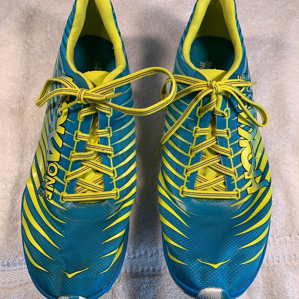 Hoka One One Men's Blue and Yellow Running Shoes EVO XC size 11 Spikes